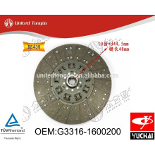 Disque G3316-1600200 d&#39;embrayage du moteur YC6G de Yuchai d&#39;origine pour le camion chinois